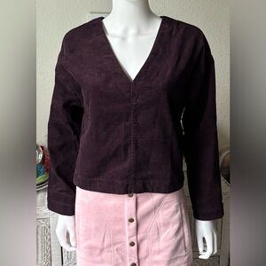 Madewell V-Neck Pullover Oversized Top Low Cut Cotton in Dark Bordeaux Size S